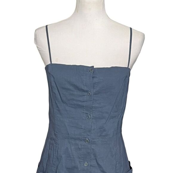 Theory Kayleigh Crunch Linen Blend Midi Dress Blue Button Front Women’s Size 6 - Picture 3 of 12